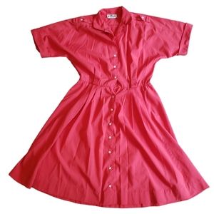 Vintage Willi of California cotton button down pleated dress coral pink pinup
